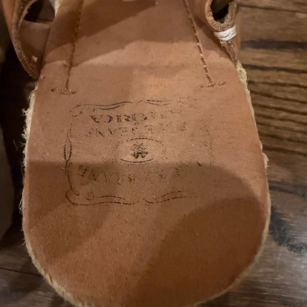 Lucky Brand Fiora Tan Leather Espadrille Wedge Sandals Size 8.5